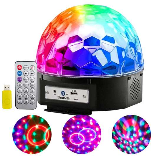 MEDIA ESFERA AUDIORITMICA LUCES RGB CON PARLANTE BT Y CONTROL REMOTO