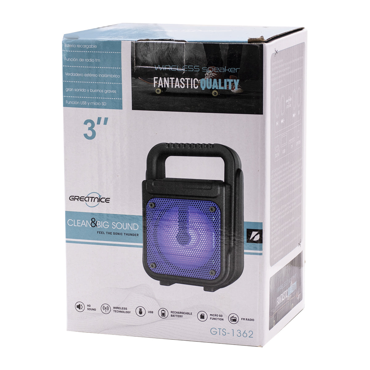 PARLANTE PORTATIL GTS-1362 3″ BT FM TF RGB