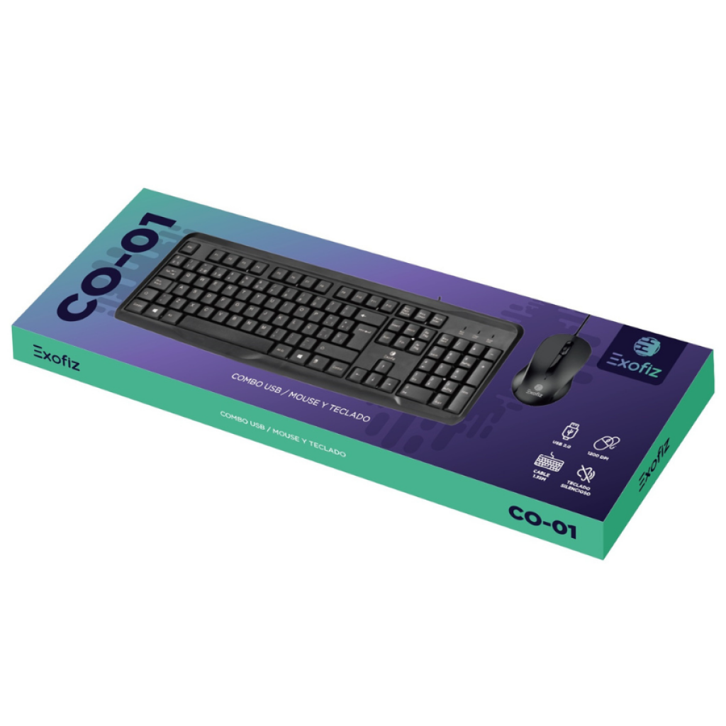 Combo USB Teclado y Mouse CO-01 Negro Exofiz