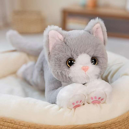 PELUCHE GATO REALISTA 33CM GRIS