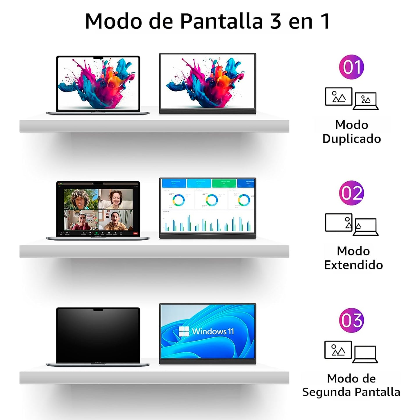 Monitor Portable YXK  15,6'' FHD con Soporte Integrado