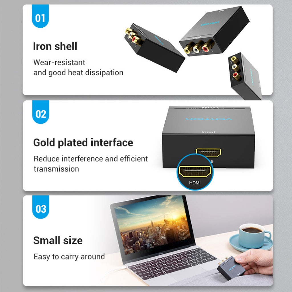 Convertidor HDMI a RCA 3xNTSC/PAL+Mini USB