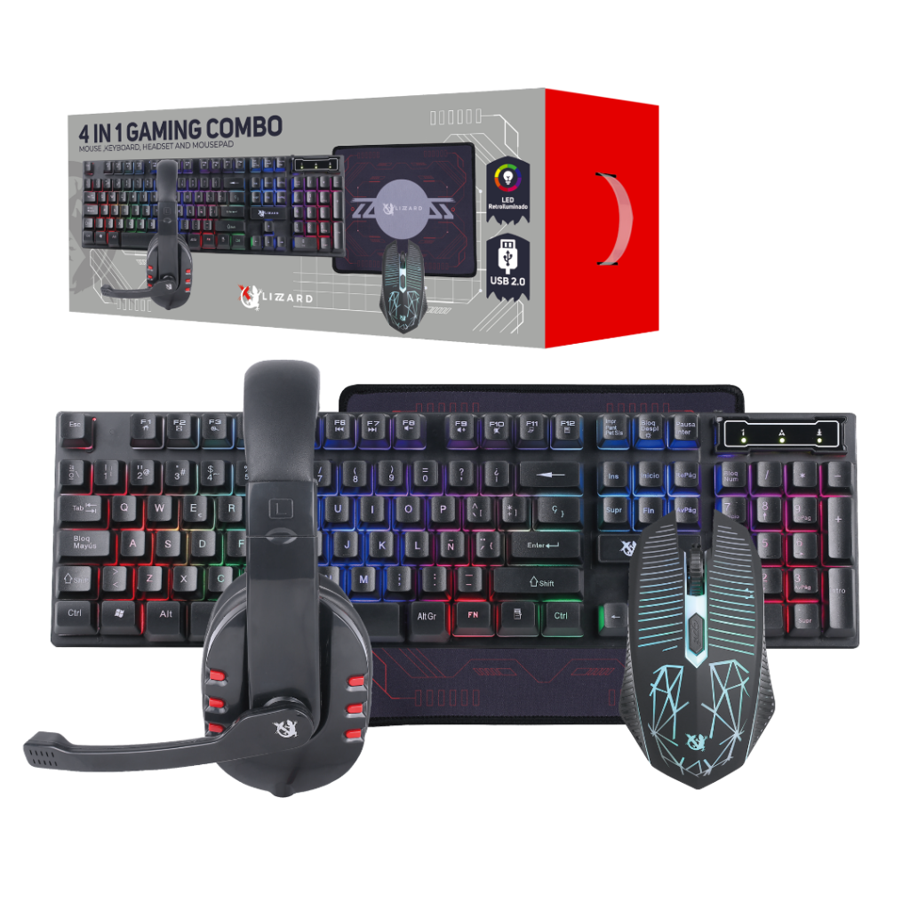 Combo Gamer XZZ-  Teclado/Mouse/Auricular/Mousepad RGB USB X-Lizzard
