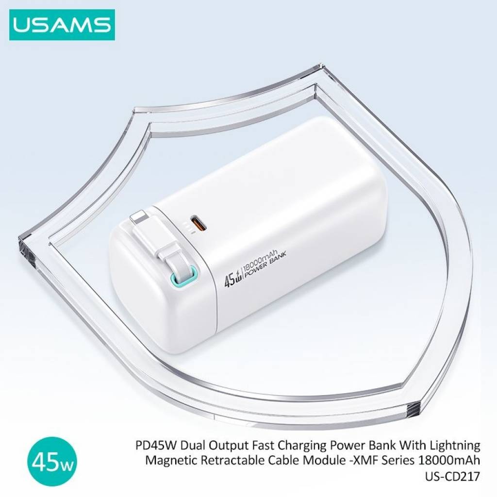 Power Bank CD217 USAMS 18000mAh PD45W Cable Retráctil Magnético Lightning