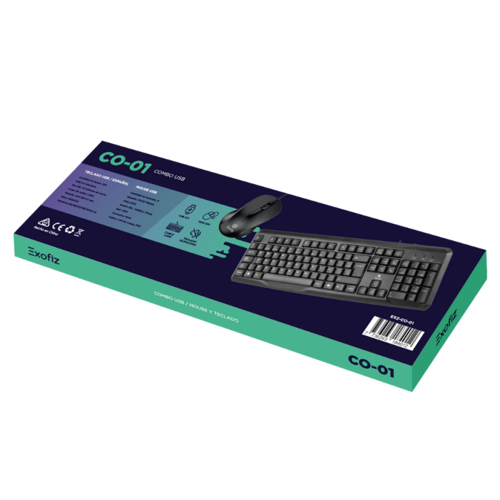 Combo USB Teclado y Mouse CO-01 Negro Exofiz