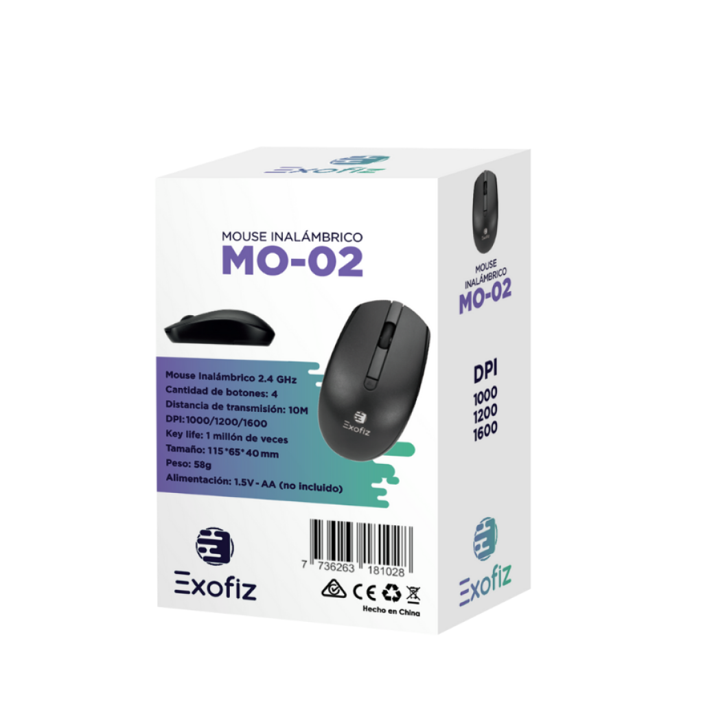 Mouse Inalámbrico MO-02 Negro Exofiz