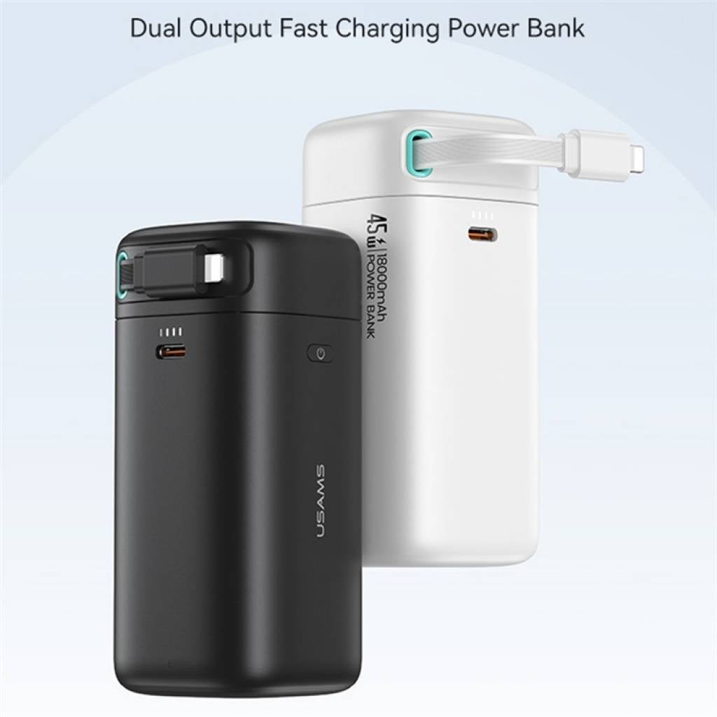 Power Bank CD217 USAMS 18000mAh PD45W Cable Retráctil Magnético Lightning
