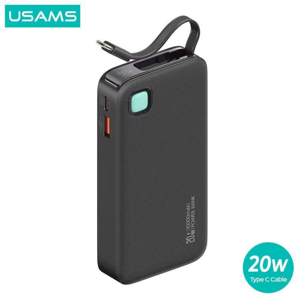 Power Bank CD225 USAMS 10.000mAh 20W Cable Retráctil Lightning