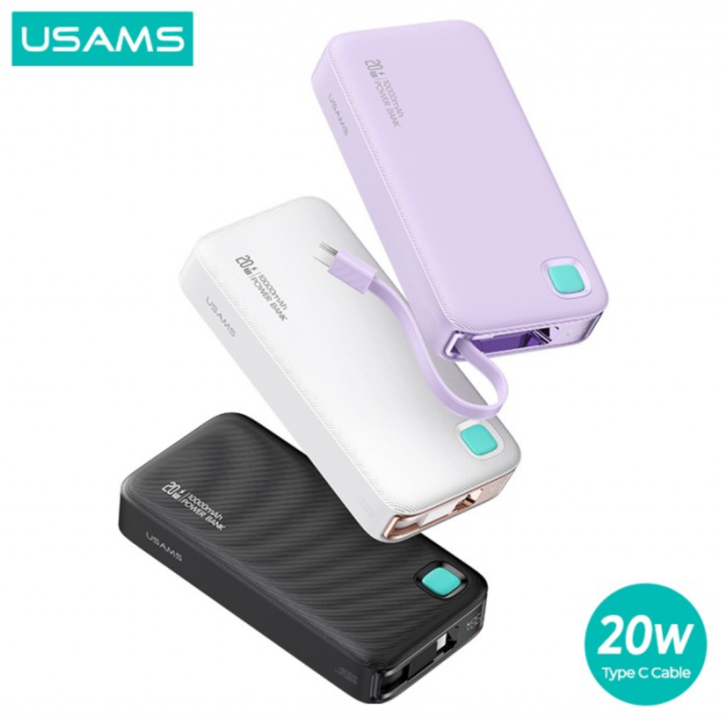 Power Bank CD225 USAMS 10.000mAh 20W Cable Retráctil Lightning